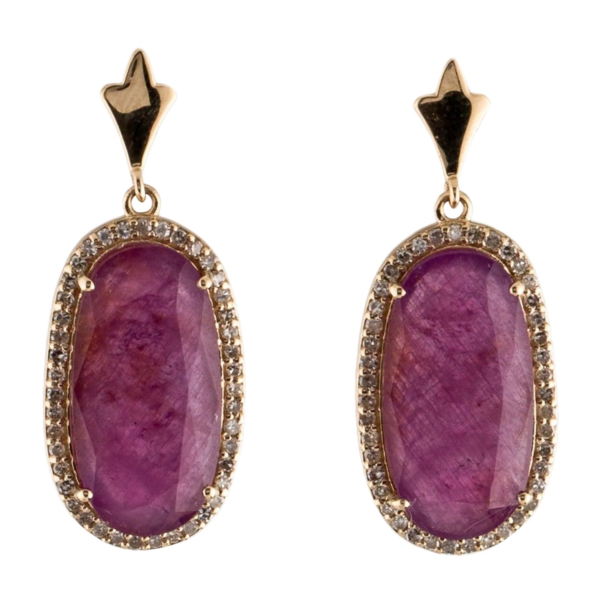 14K Ruby & Diamond Drop Earrings - 10.14ctw, Elegant & Timeless Gemstone Jewelry For Sale