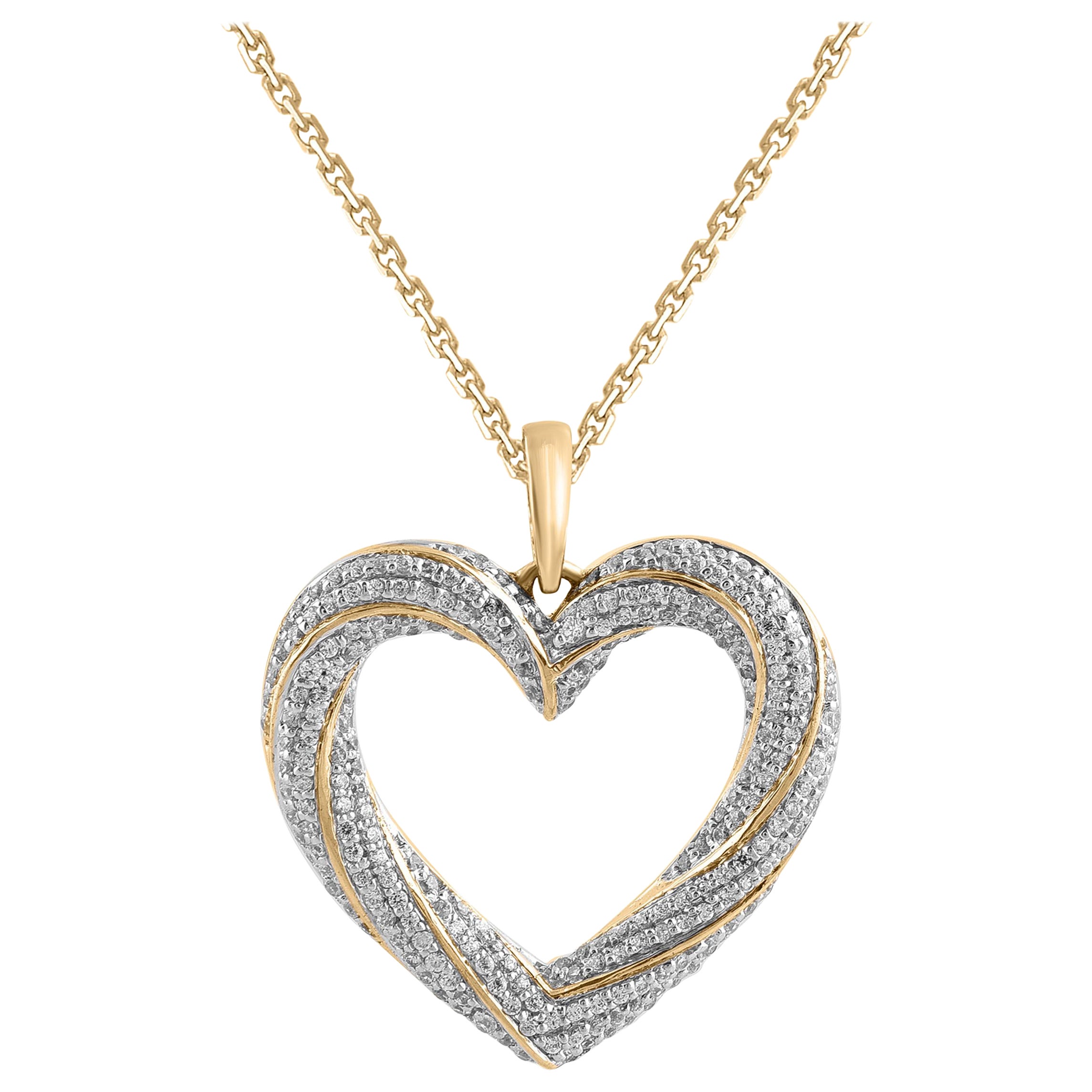 TJD 0.50 Carat Natural Round Diamond 14 Karat Yellow Gold Heart Pendant Necklace For Sale