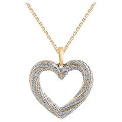 TJD 0.50 Carat Natural Round Diamond 14 Karat Yellow Gold Heart Pendant Necklace
