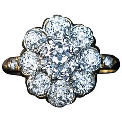 Antique 2.30 Carats Diamond Cluster Platinum Gold Engagement Ring