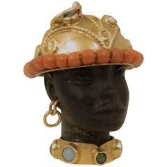 Charming Coral Turquoise 18 Karat Gold Moor's Head Pendant