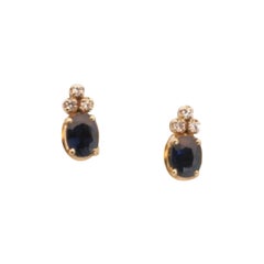 Elegant 14k Yellow Gold Pair of Stud Earrings w/ 1.46 ct Natural Sapphire and Di