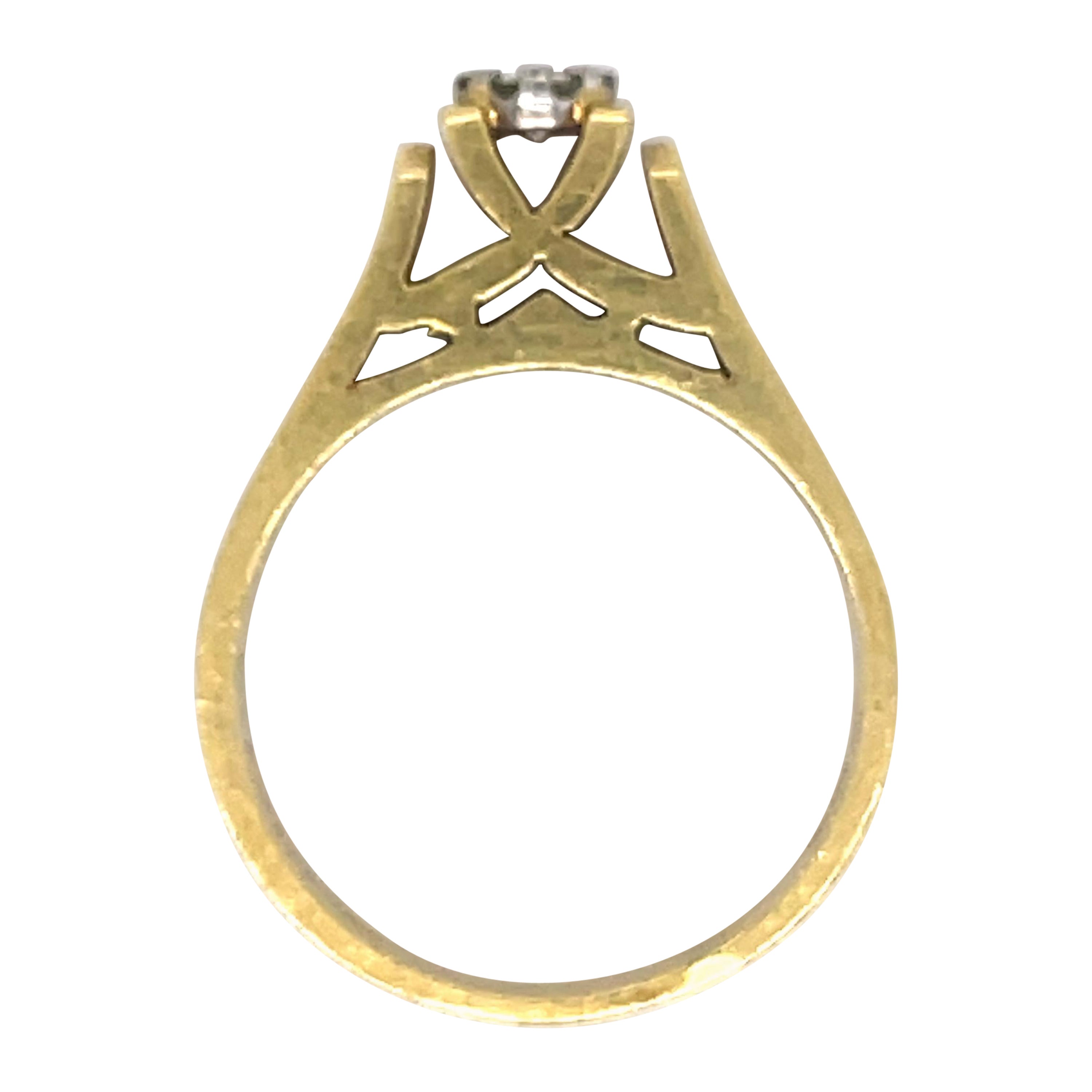 Unique Engagement Ring, 0.25CT diamond, 18K yellow gold, detailed high setting For Sale