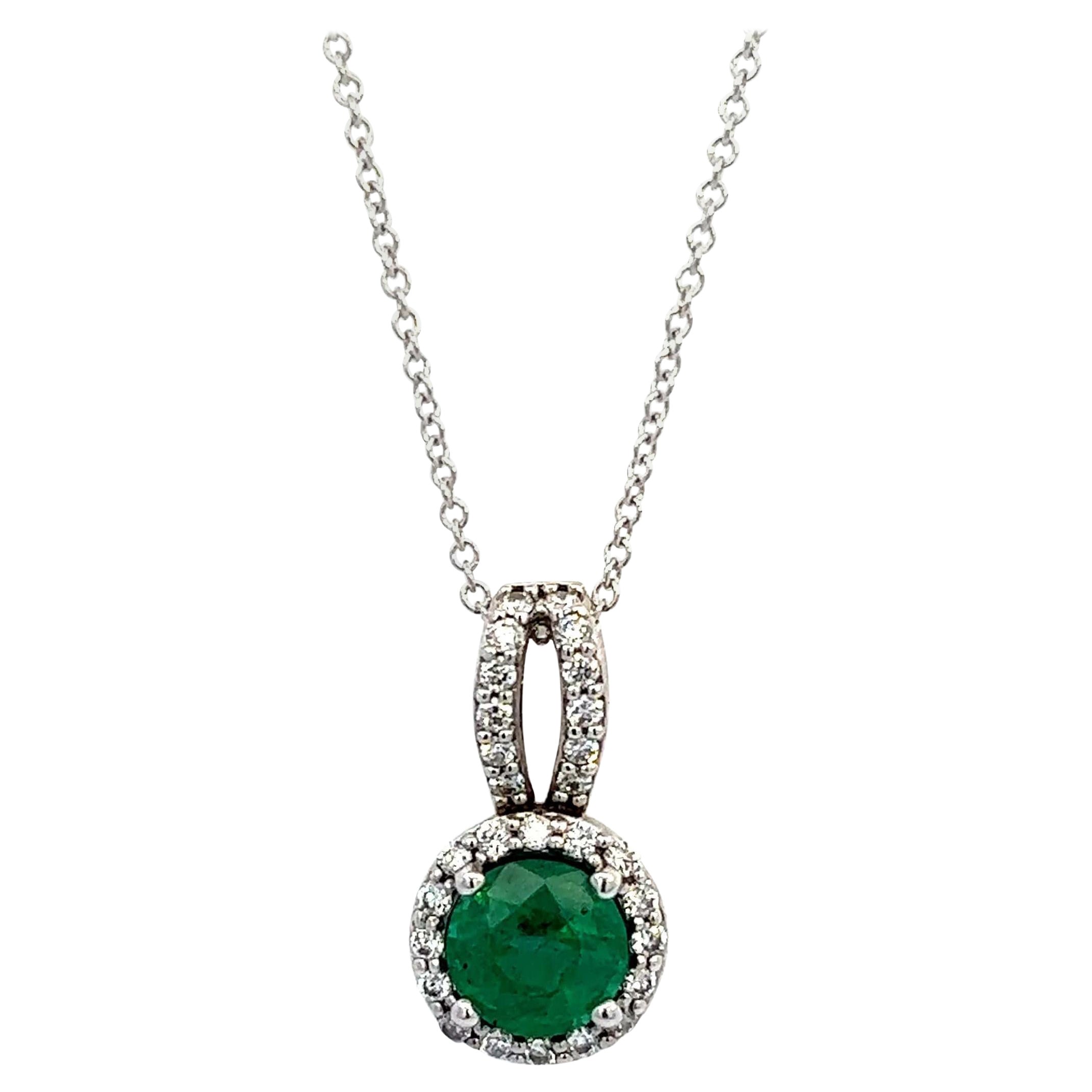 Natural Emerald Diamond Pendant Necklace 18" 14k WG 1.84 TCW Certified  For Sale