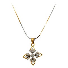 Vintage 0.44carats Natural Diamond Snowflake Pendant Set In 18ct Yellow & White Gold