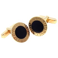  Bulgari Boutons de manchette en or jaune et onyx noir