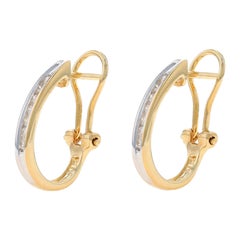 Yellow Gold Diamond J-Hoop Earrings - 14k Round .28ctw Channel Set Pierced