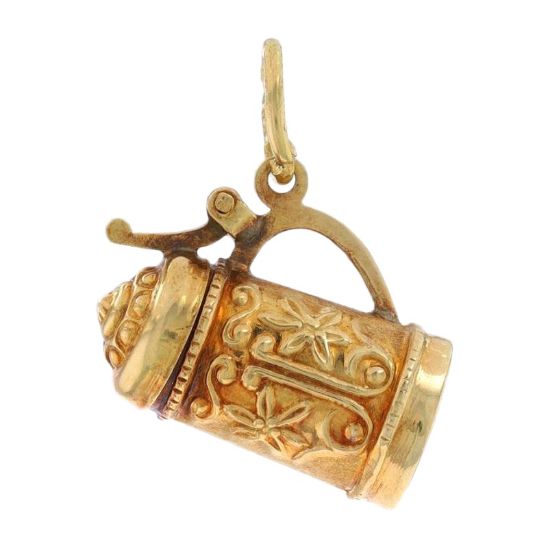 Yellow Gold Beer Stein Charm - 14k Brewery Beverage Drink Lid Opens