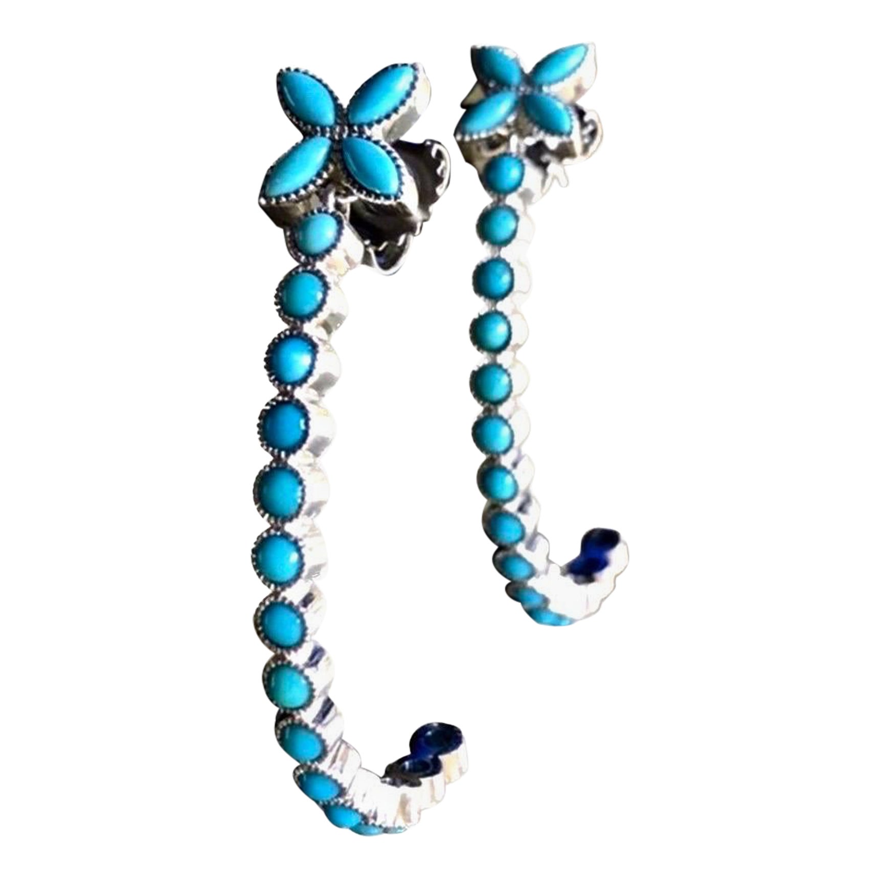 Boucles d'oreilles pendantes en or blanc 18 carats "Sleeping Beauty" Turquoise