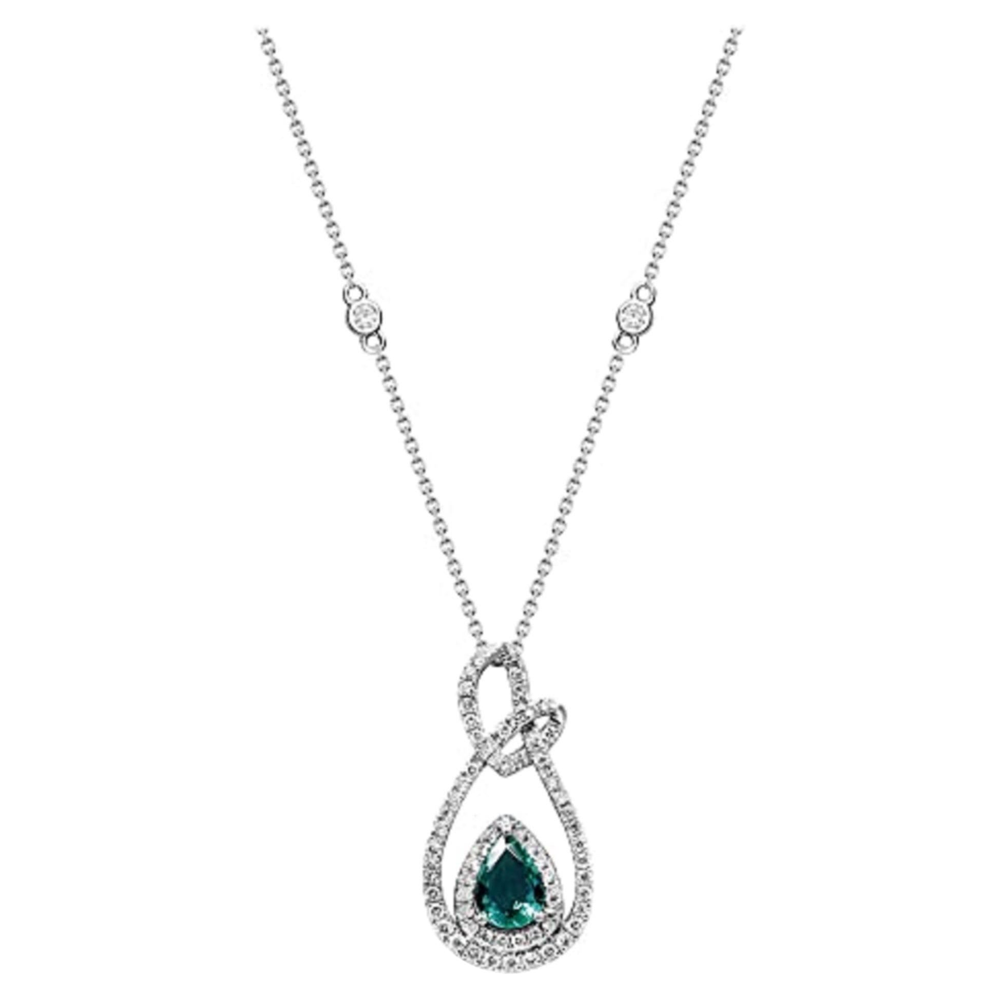 Gin & Grace 14K White Gold Zambian Emerald Pendant with Diamonds For Women For Sale