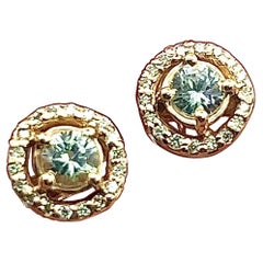 Natural White Sapphire Diamond Stud Earrings 14k Yellow Gold 0.97 TCW Certified
