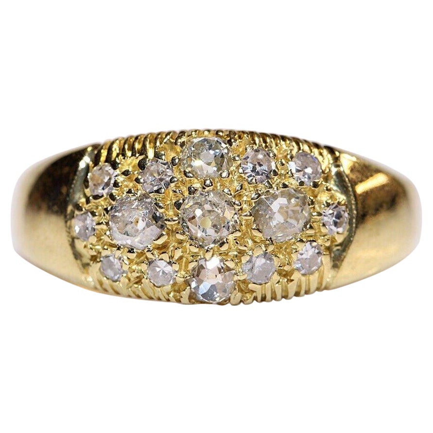 Vintage Circa 1980s 18k Gold Natural Old Cut Diamond Decorated Ring  For Sale
