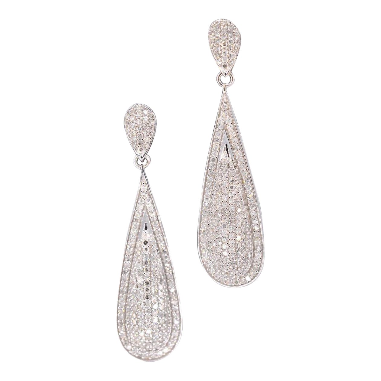 White Gold Earrings Full of Diamonds For Sale