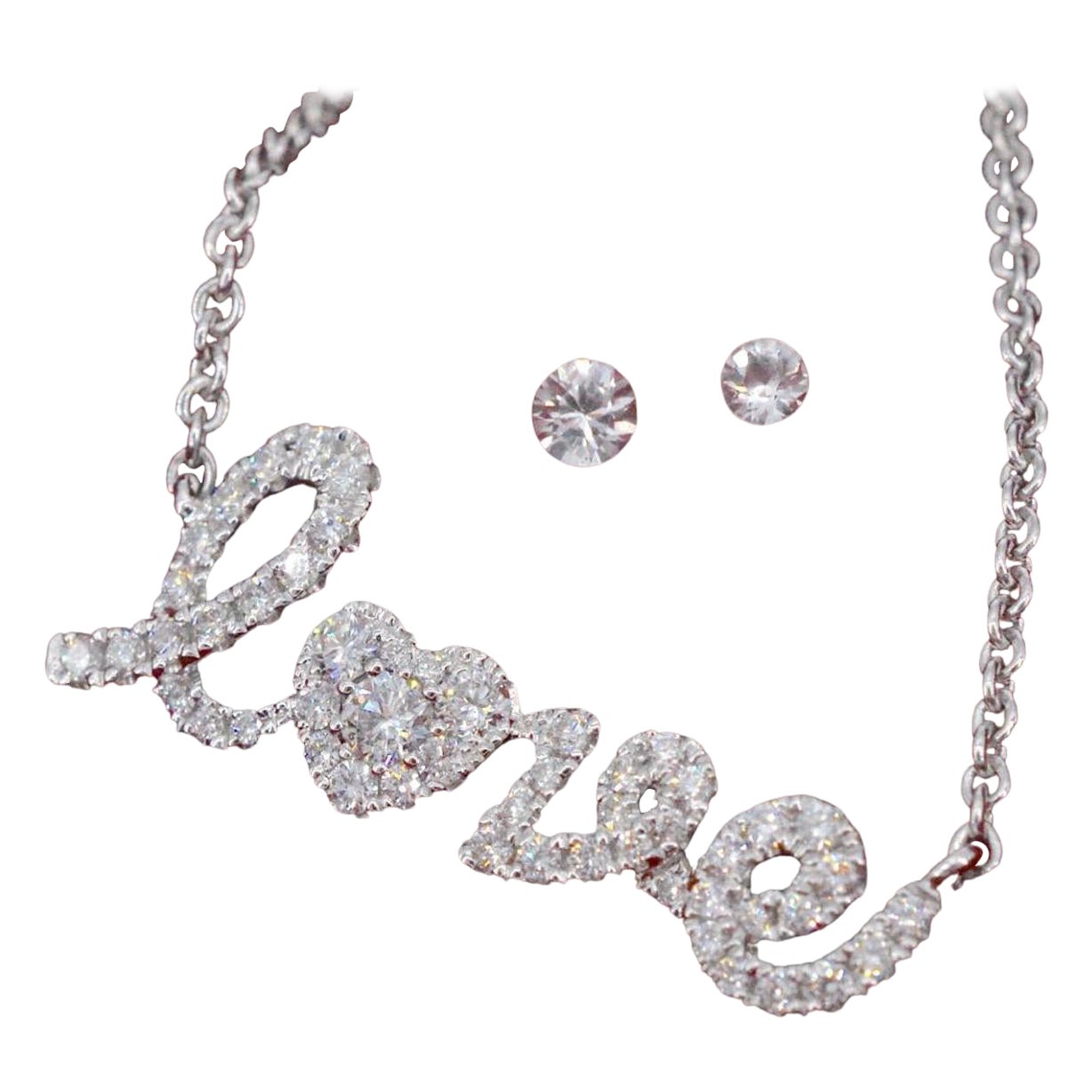 White Gold 'Love' Necklace with Diamonds For Sale
