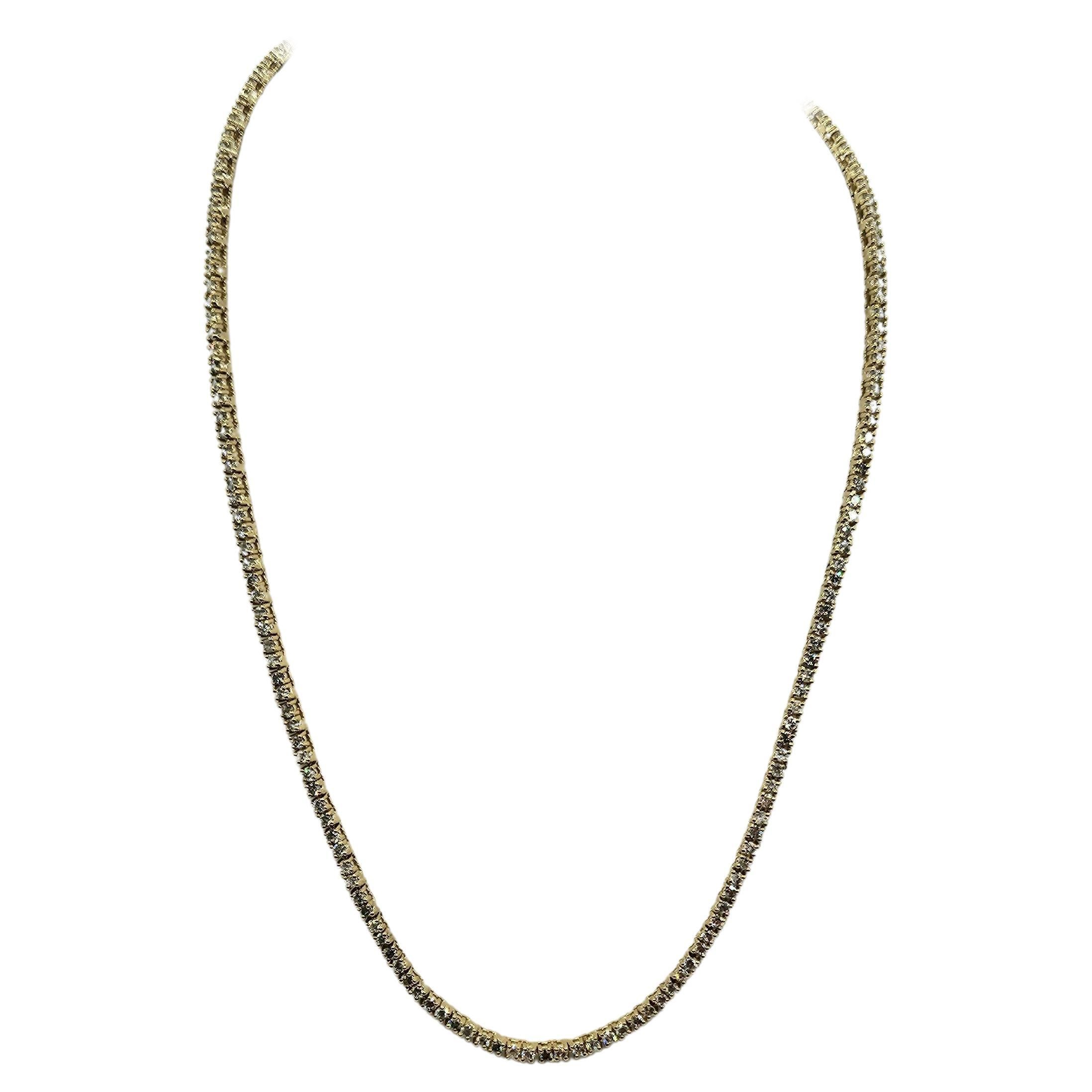 7.30 Carat Brilliant Cut Diamond Tennis Necklace 14 Karat yellow Gold 18''