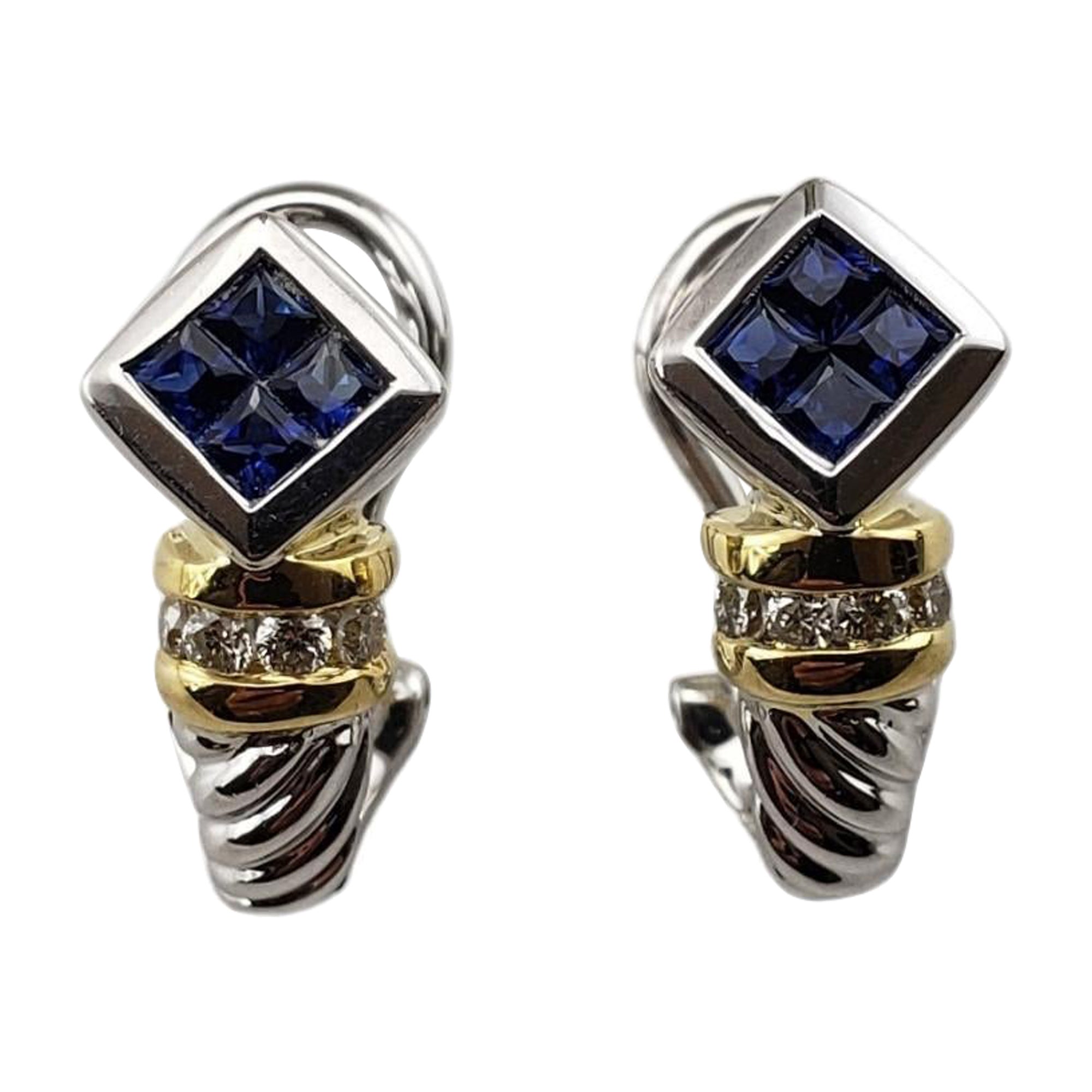 18K Two-Tone Gold Sapphire and Diamond Earrings #15945 For Sale