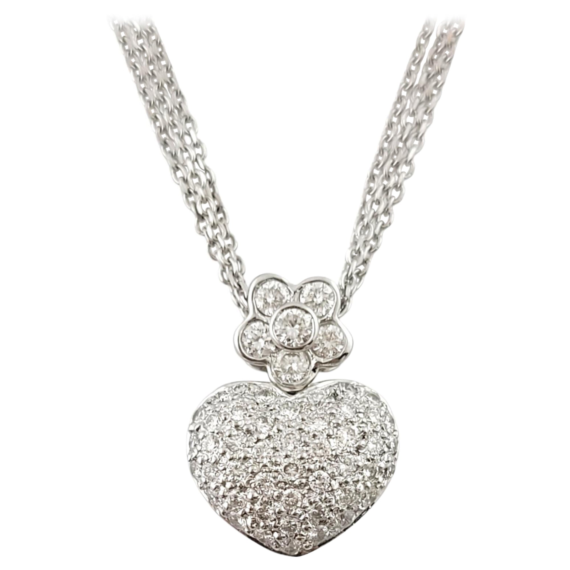 18K White Gold Diamond Heart Pendant w/ 14K White Gold Chain #15930 For Sale