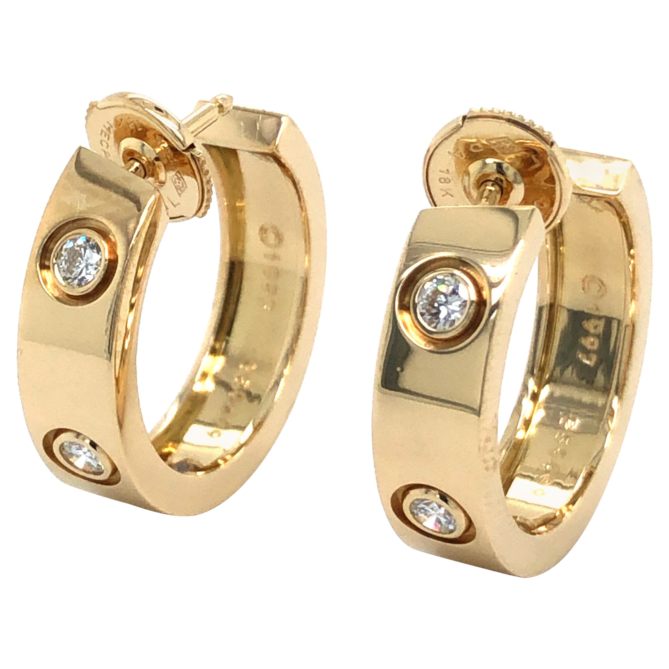 Cartier Vintage Love Collection 6-Diamond 18k Yellow Gold Hoop Earrings