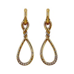 David Yurman Twisted 18K Yellow Gold Continuance Diamond Drop Earrings