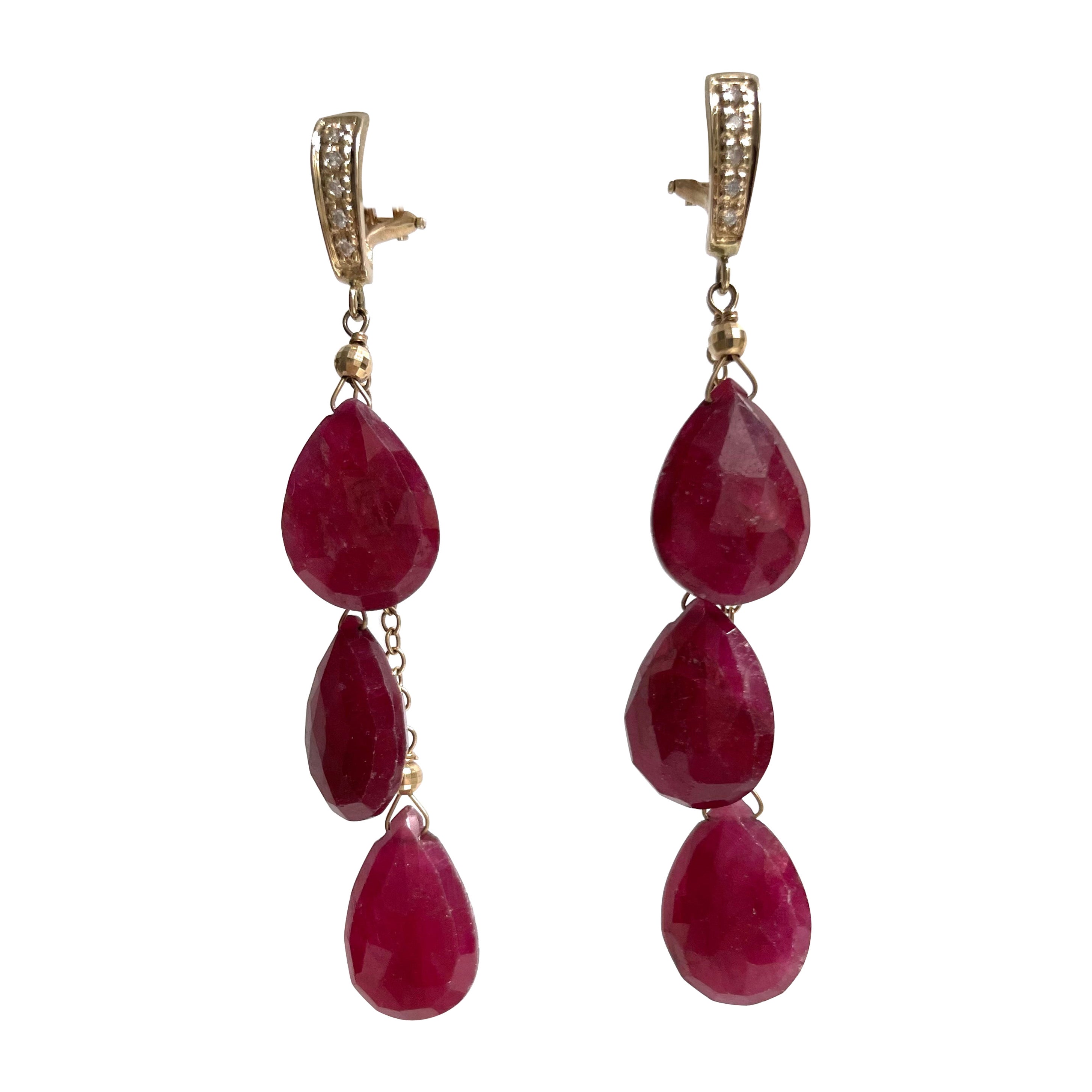 Ruby 61cts and Diamonds Omega back Paradizia Earrings For Sale