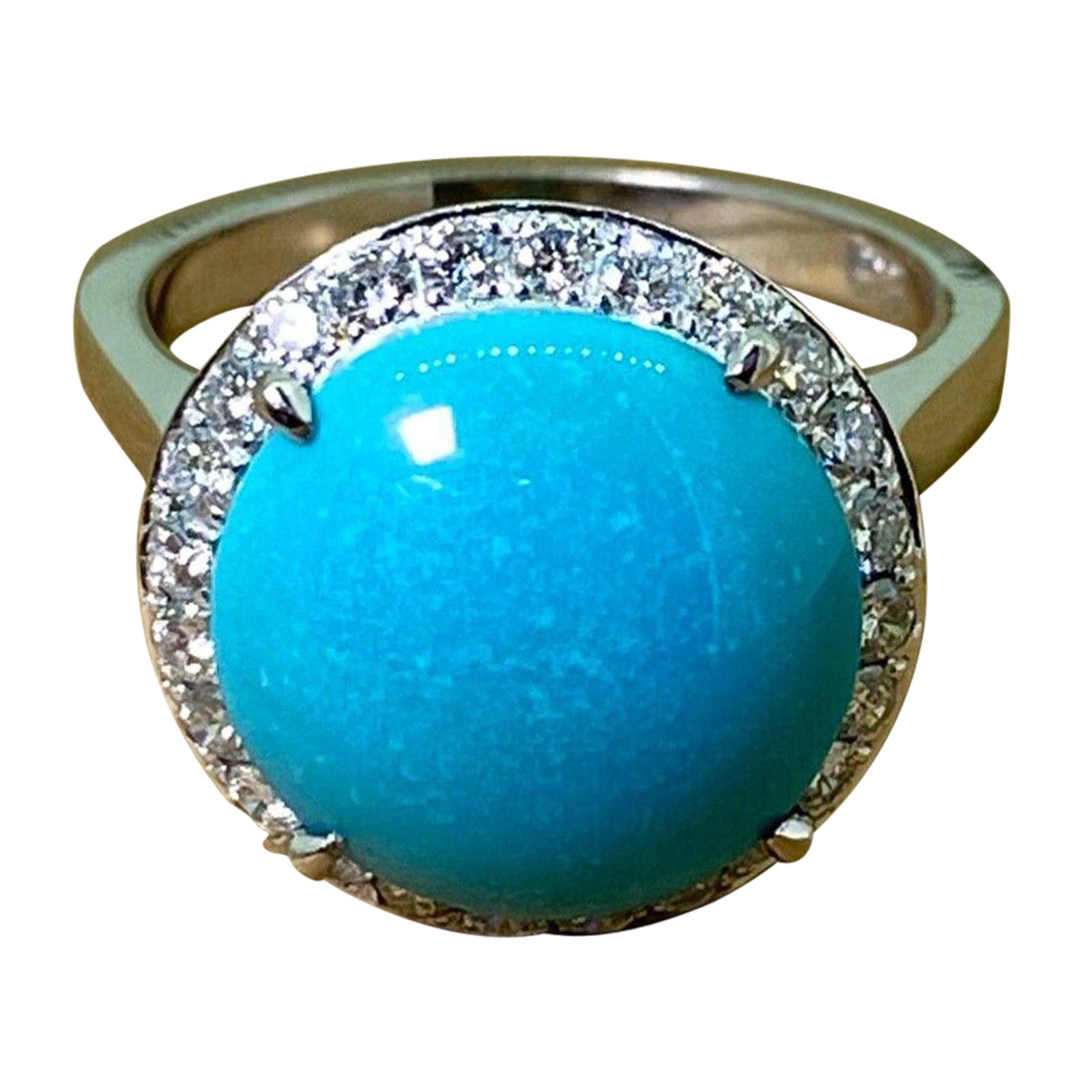 12mm Sleeping Beauty Turquoise & 0.48ct Diamond Cocktail Ring in 18K White Gold For Sale