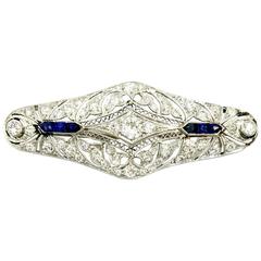 Art Deco Diamond Sapphire Brooch