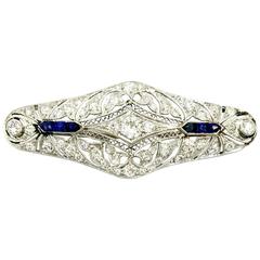 Art Deco Diamond Sapphire Brooch 