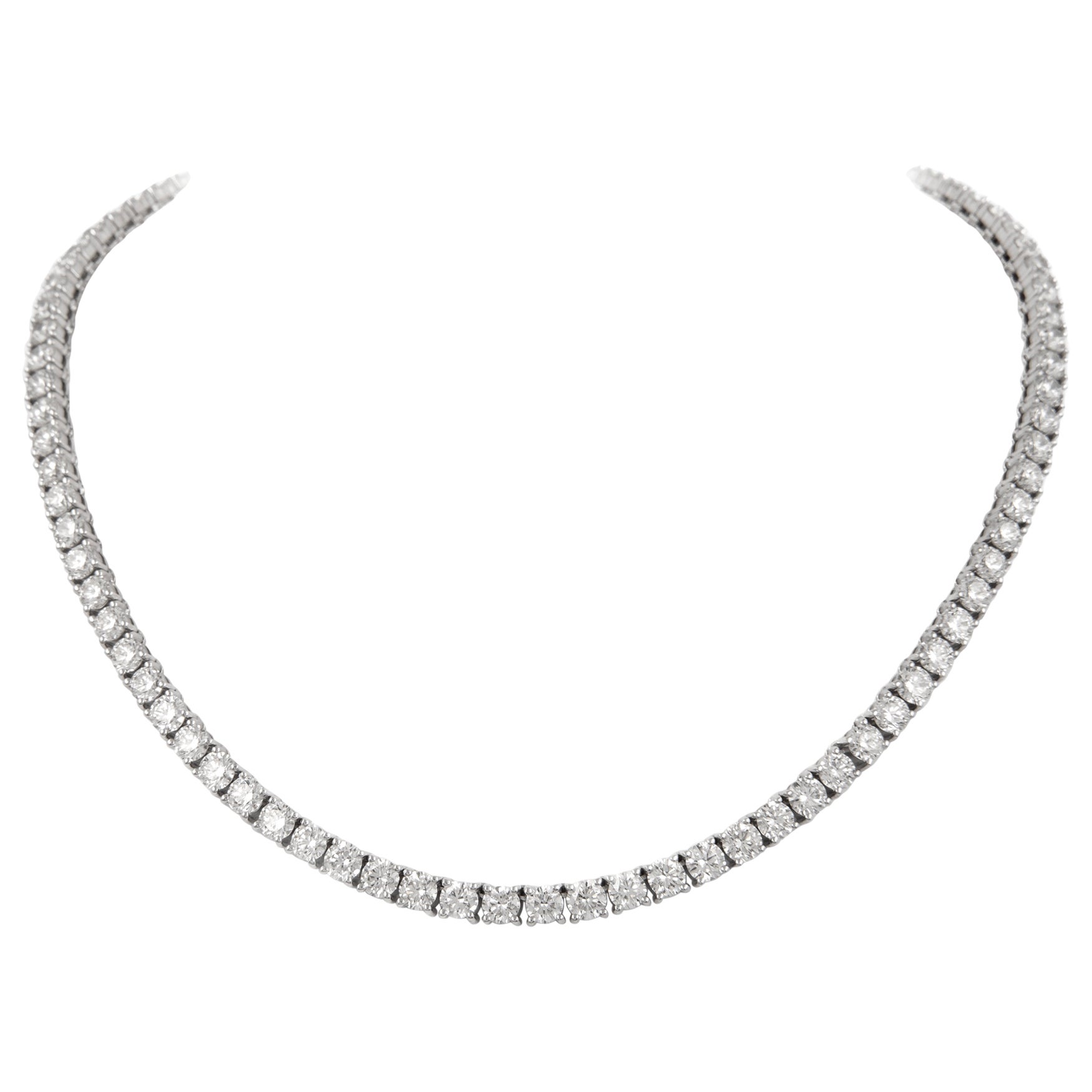 Alexander 27.74 Carat Diamond Tennis Necklace 18k White Gold For Sale