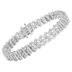 .925 Sterling Silver 2.0 Carat Diamond Link Double Row Bracelet