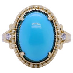 Anillo Gin & Grace de Oro Amarillo de 14 K con Turquesa Natural y Diamante (I1) para Mujer