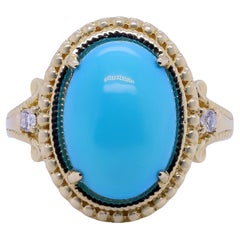 Gin & Grace 14K Yellow Gold Natural Turquoise and Diamond (I1) Ring For Women