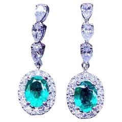 AIG Certified 2.15 Carats Zambian Emeralds  1.36 Ct Diamonds 18K Gold Earrings 