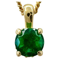 Nature 4mm Vivid Green Round Cut Emerald Diamond 18k Gold Hidden Halo Pendant