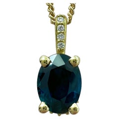 1ct Deep Blue Sapphire und Diamant 18k Gelbgold Hidden Halo Anhänger Halskette