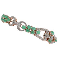 Emeralds, Diamonds, Rose Gold and Silver Bracelet.