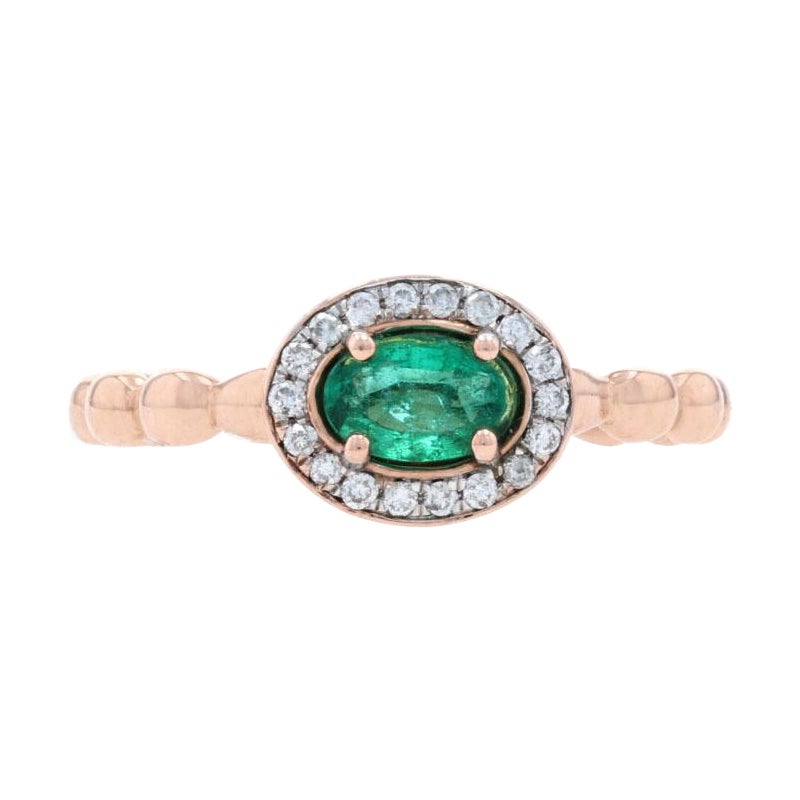 Kallati Emerald & Diamond Halo Ring - Rose Gold 9k Oval Cut .55ctw Engagement