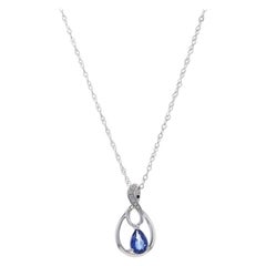 White Gold Sapphire & Diamond Pendant Necklace 17 3/4" - 18k Pear .47ctw