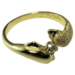 Vintage 14 Karat Yellow Gold and Diamond Dolphin Ring Size 6.5 #15104