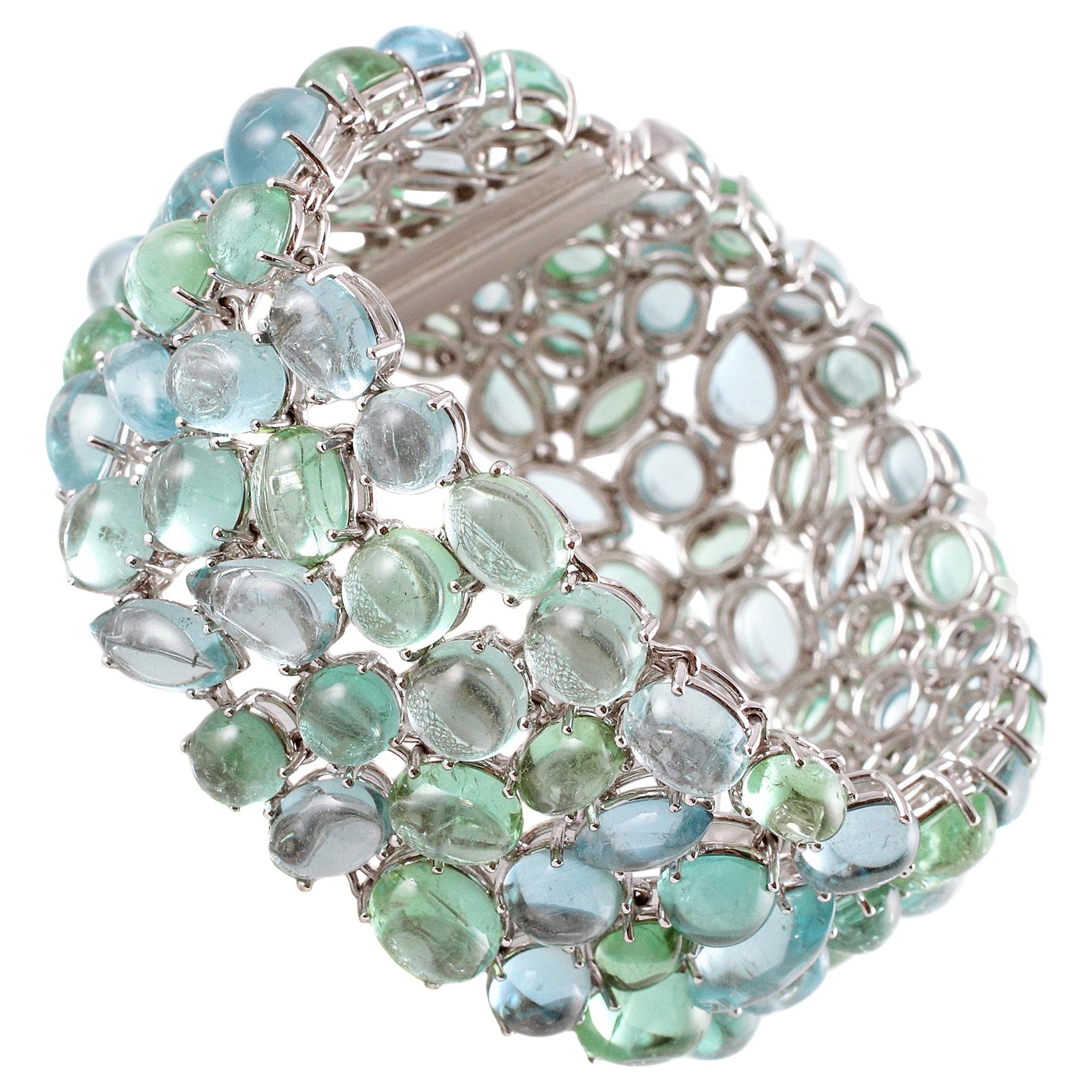 Robert Erich 52.35 Carat Aquamarine 65.13 Carat Tourmaline Diamond Bracelet