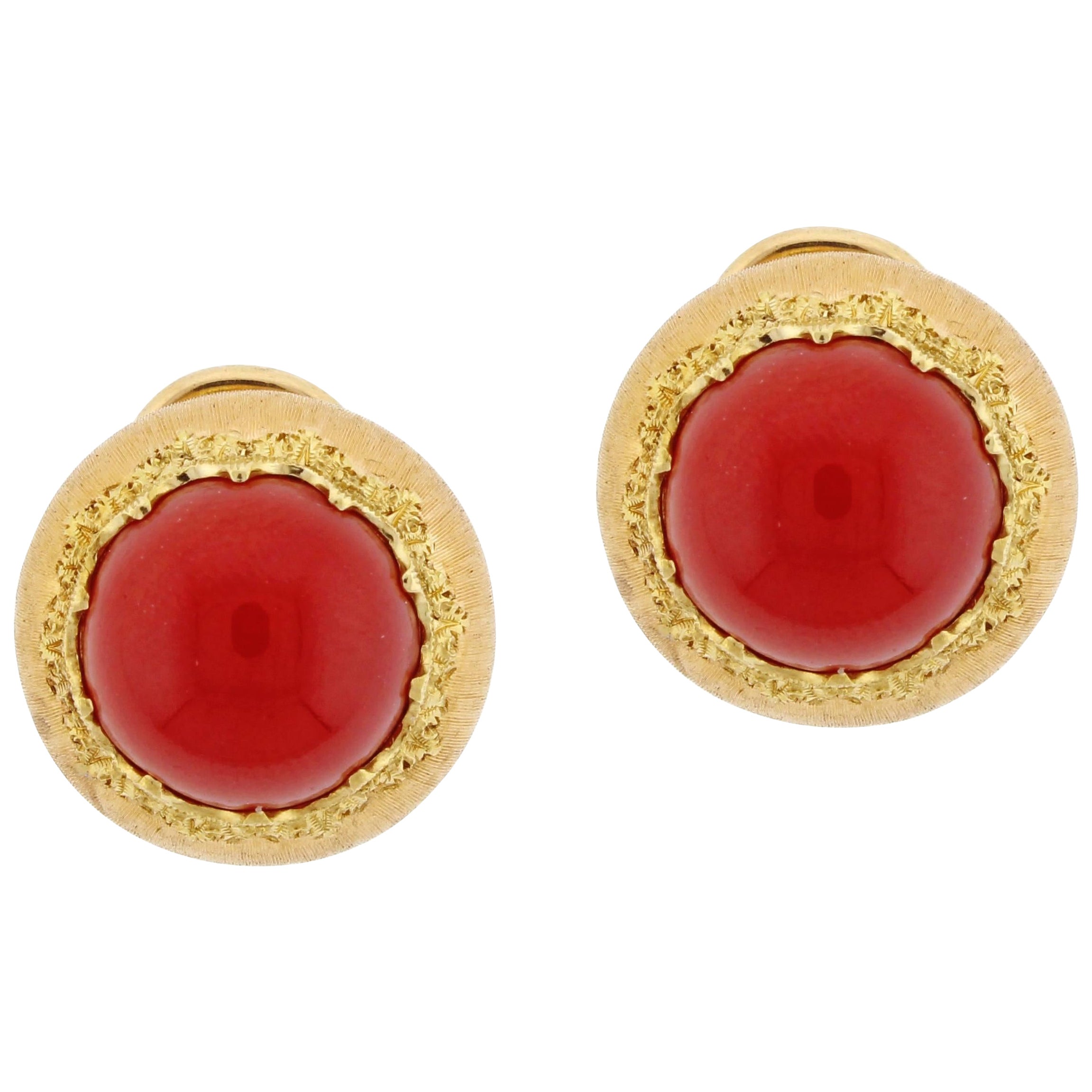 Buccellati Ox Blood Coral Gold Earrings For Sale