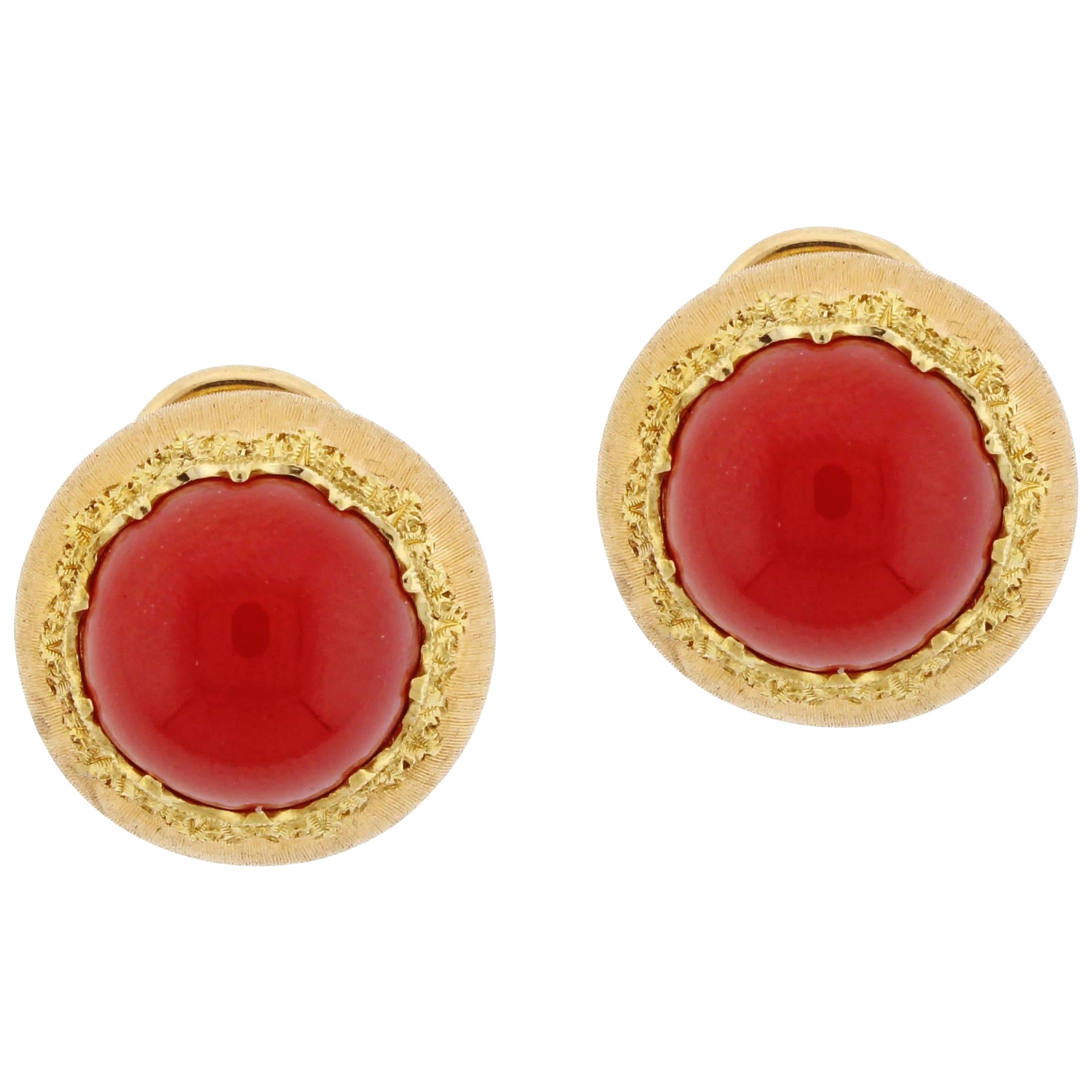 Buccellati Ox Blood Coral Gold Earrings