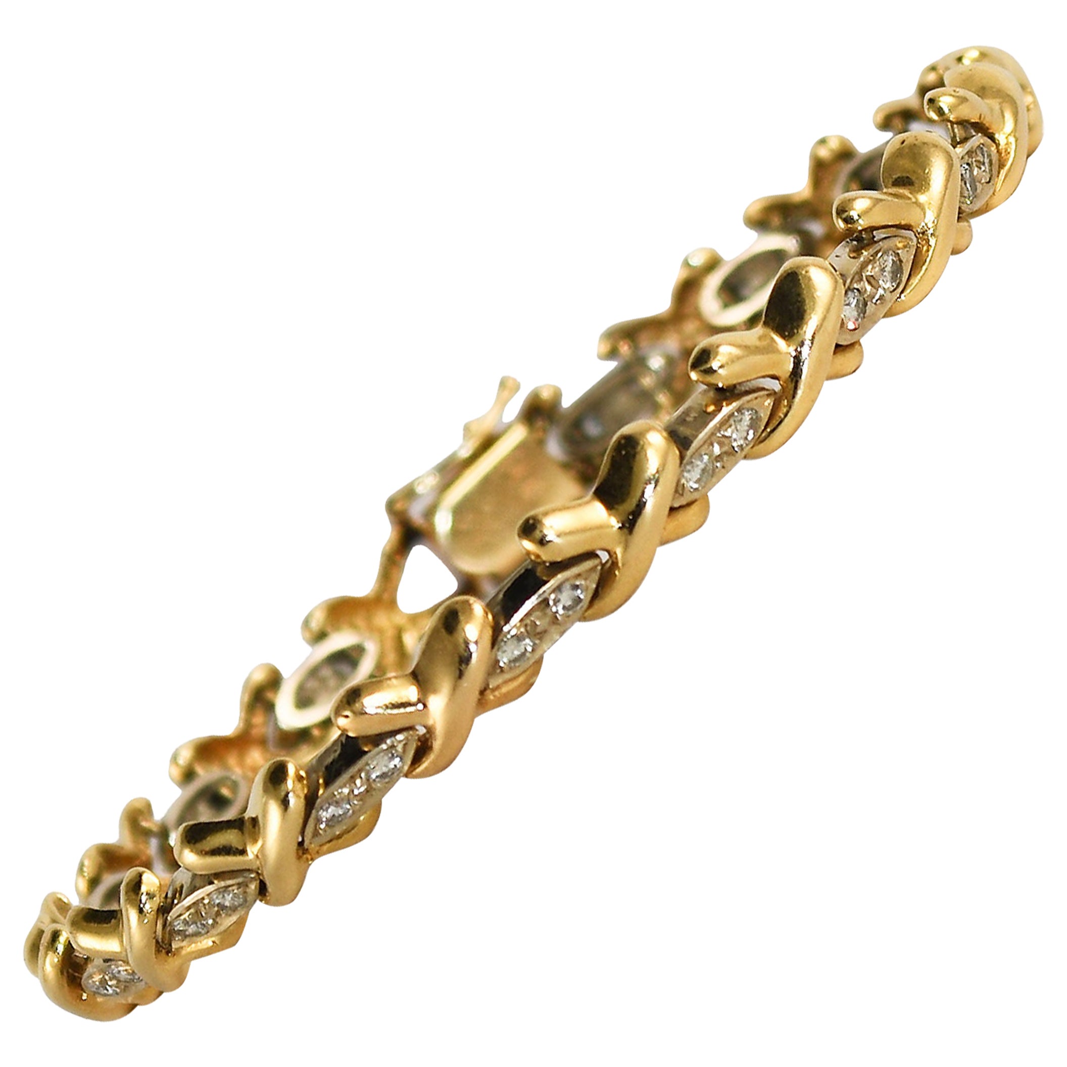 14k Two Tone Yellow and White Gold Bracelet .79cts TCW – Length 7.5 For Sale