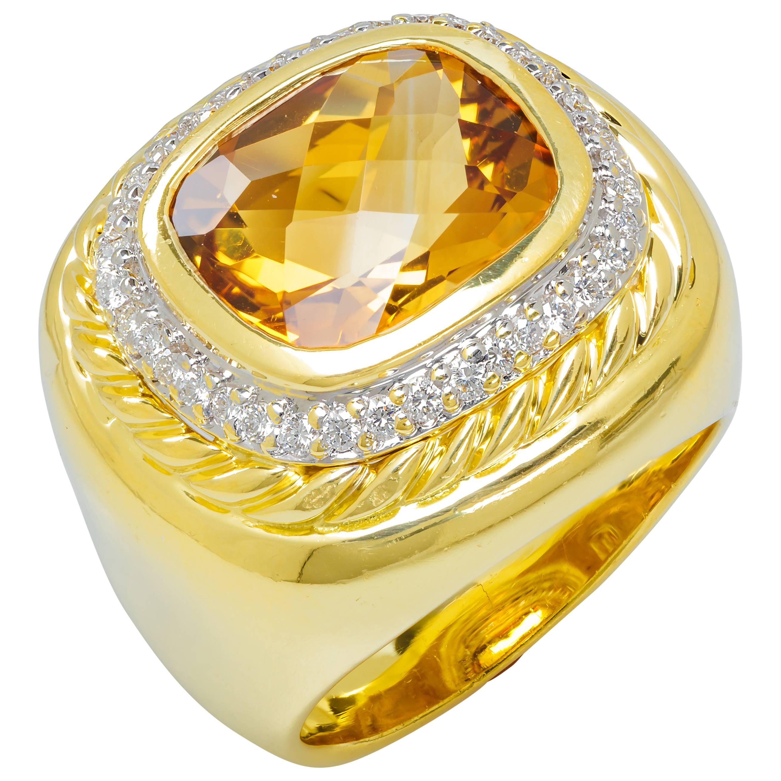 David Yurman Citrine Diamond 18k Gold and Sterling Silver Cocktail Ring