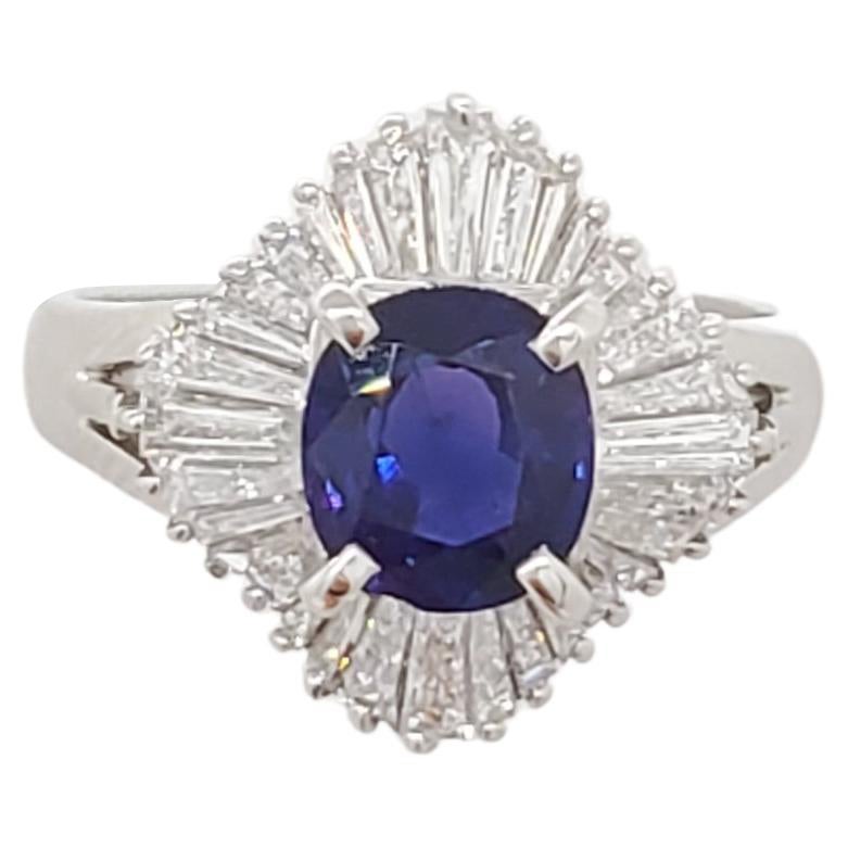 GIA Color Change Tanzanian Sapphire and Diamond Cocktail Ring in Platinum For Sale