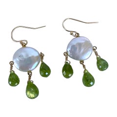 Marina J. Coin Pearl & Peridot Chandelier Earrings with 14k Yellow Gold