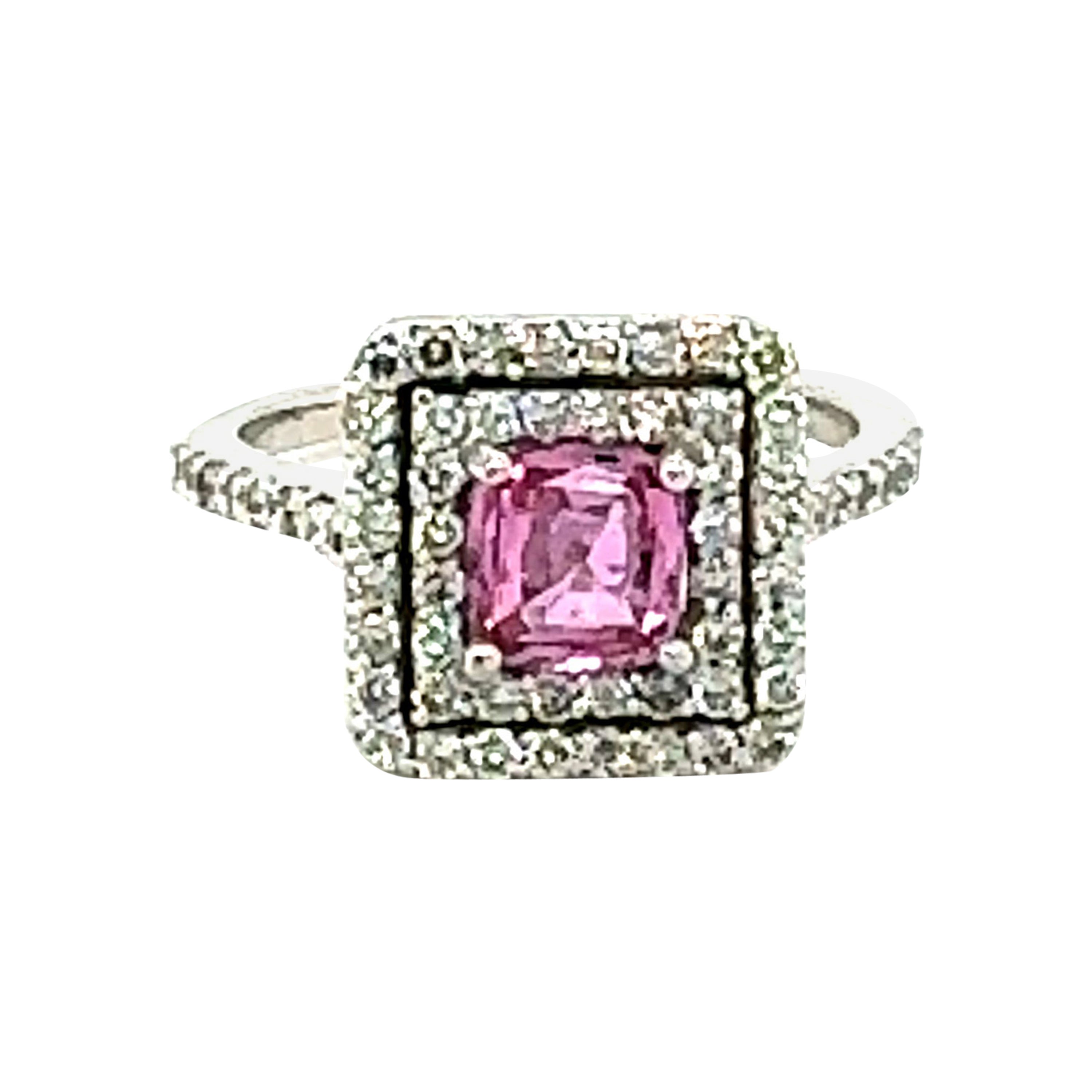 Bague de fiançailles en or blanc avec saphir rose de 1,77 carat et diamant certifié GIA