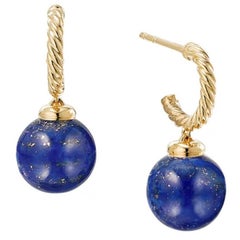 David Yurman 18K Yellow Gold Solari Lapis Luzuli Sphere Hoop Drop Earrings