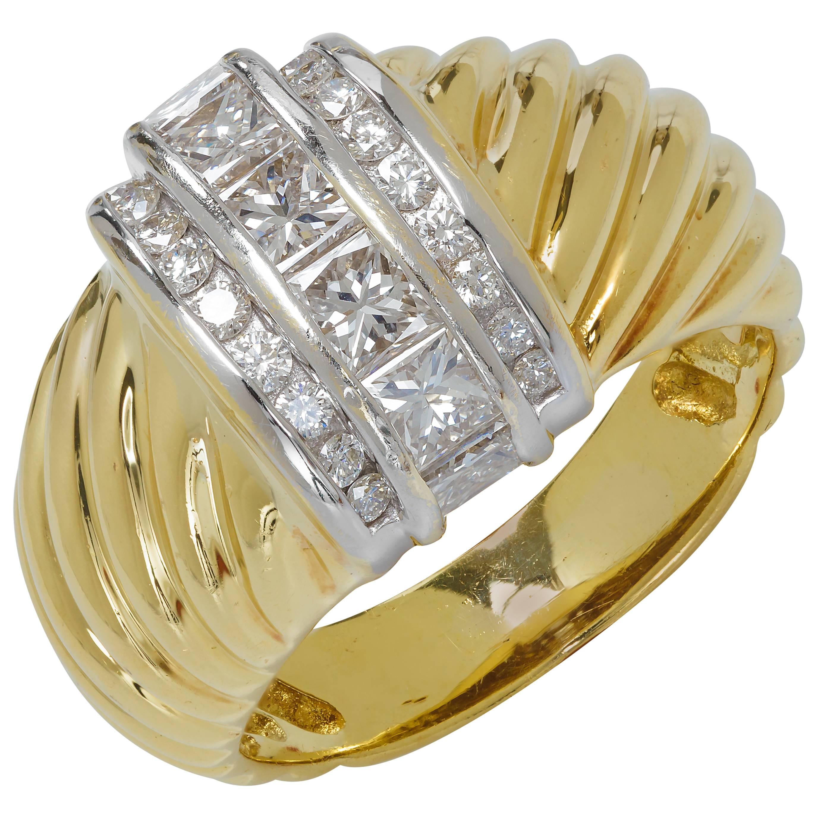 David Yurman Dome Cable Ring 18k Yellow Gold Diamonds Sterling Silver Size 6.5 For Sale