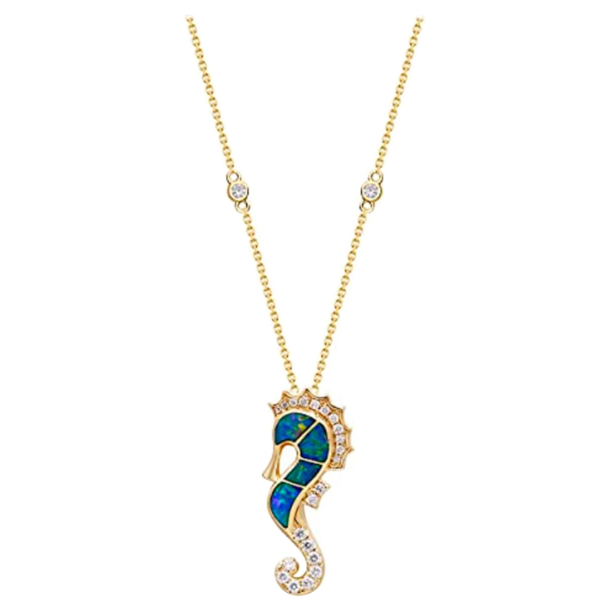 Gin & Grace 14K Yellow Gold Inlay Opal Fancy Pendant with Diamonds for women