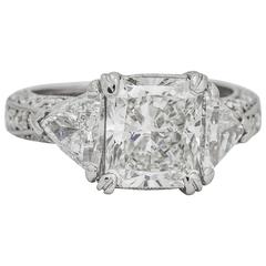 Estate Radiant 3.05 Carat GIA Diamond, Platinum Intricate Ornate Engagement Ring